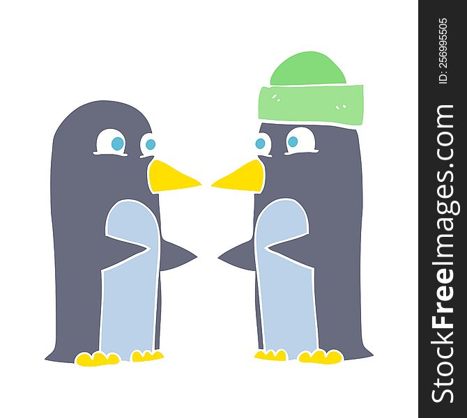 Flat Color Illustration Of A Cartoon Penguins