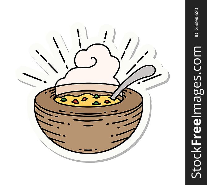 sticker of a tattoo style bowl of soup