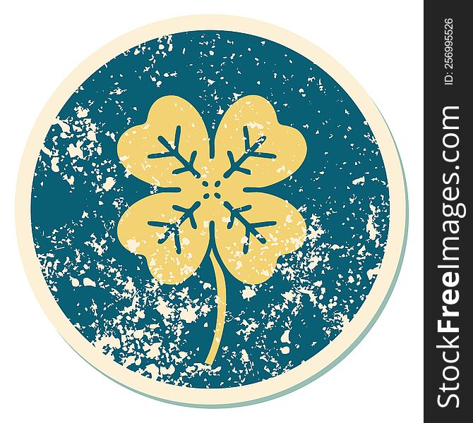 iconic distressed sticker tattoo style image of a 4 leaf clover. iconic distressed sticker tattoo style image of a 4 leaf clover