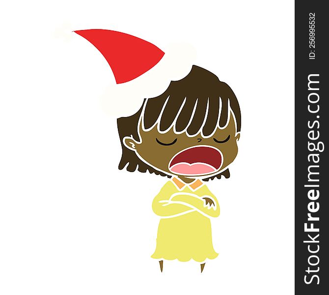Flat Color Illustration Of A Woman Talking Loudly Wearing Santa Hat