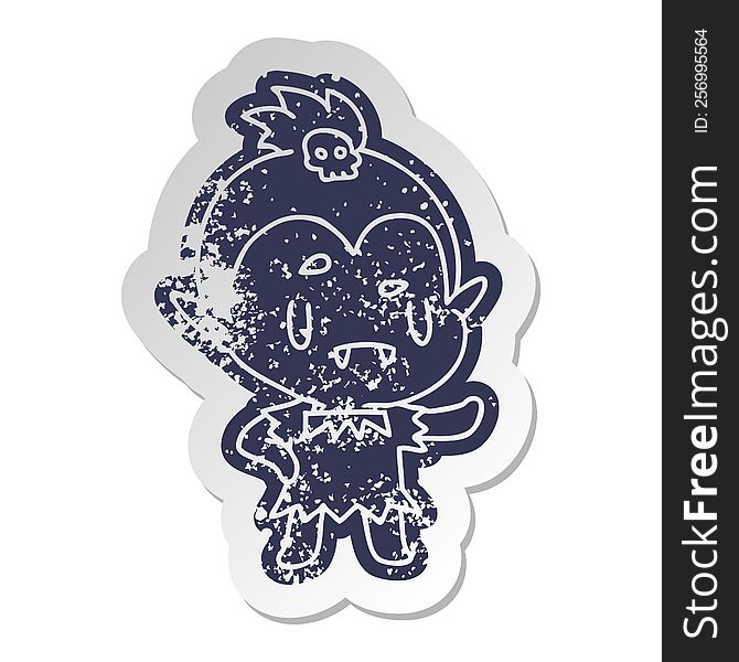 Distressed Old Sticker Kawaii Of Cute Vampire Girl
