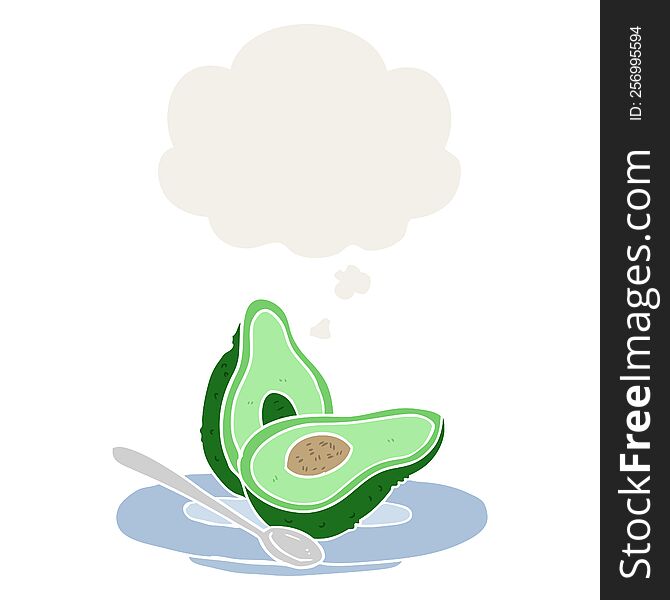 cartoon avocado with thought bubble in retro style