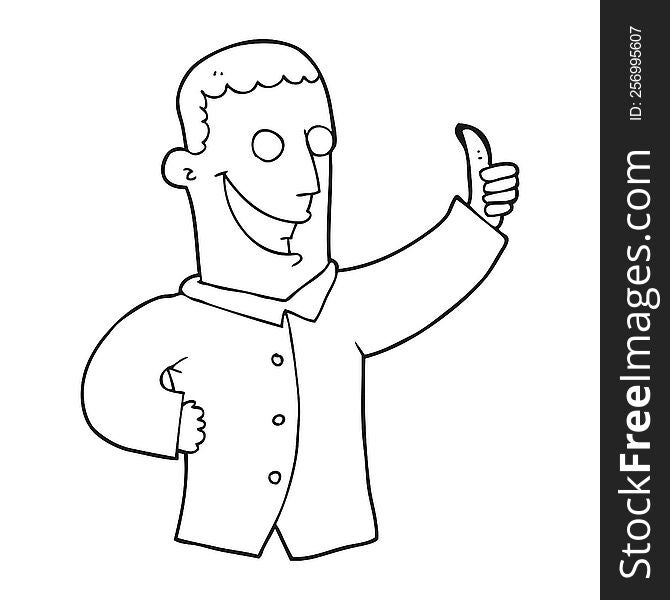 freehand drawn black and white cartoon man giving approval