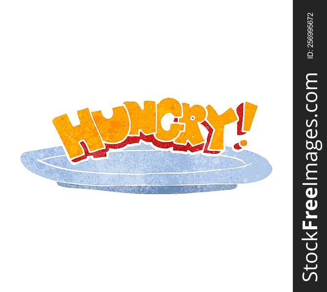 Retro Cartoon Empty Plate With Hungry Symbol
