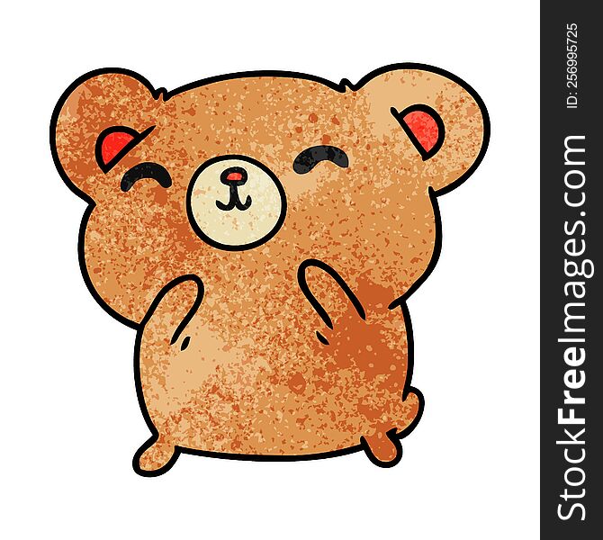 textured cartoon illustration kawaii cute happy bear. textured cartoon illustration kawaii cute happy bear