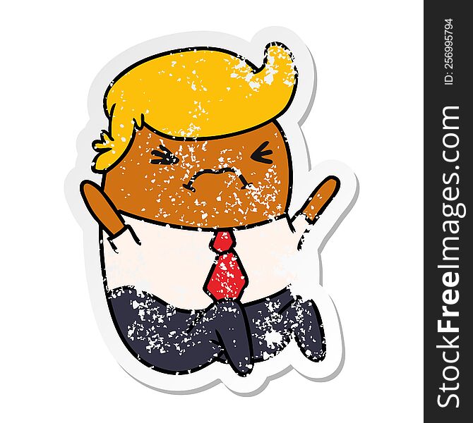 Distressed Sticker Cartoon Of A Kawaii Business Man