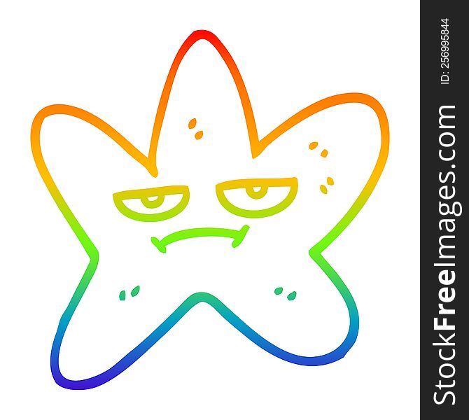 Rainbow Gradient Line Drawing Cartoon Star Fish