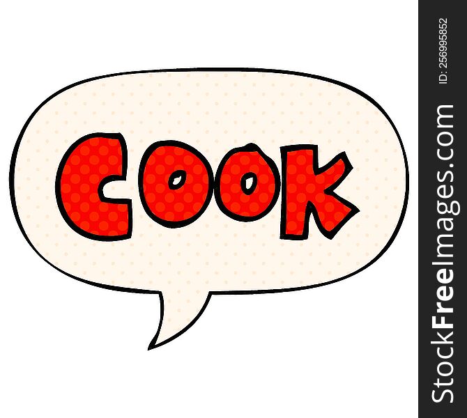 cartoon word cook with speech bubble in comic book style