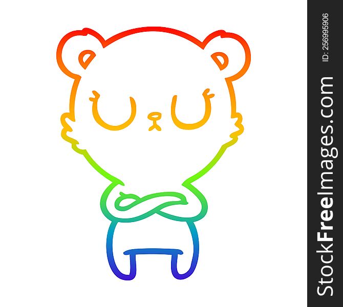 rainbow gradient line drawing of a peaceful cartoon polar bear