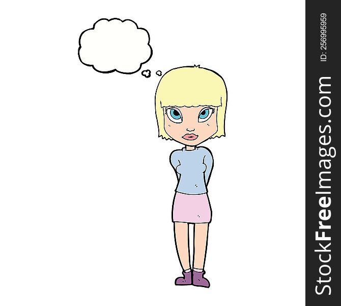 cartoon woman standing with thought bubble