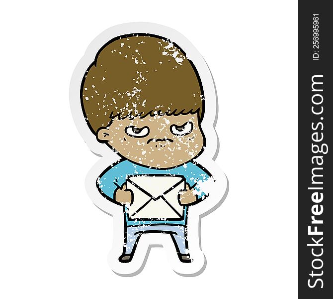distressed sticker of a angry cartoon boy