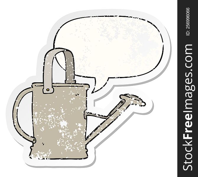 Cartoon Watering Can And Speech Bubble Distressed Sticker