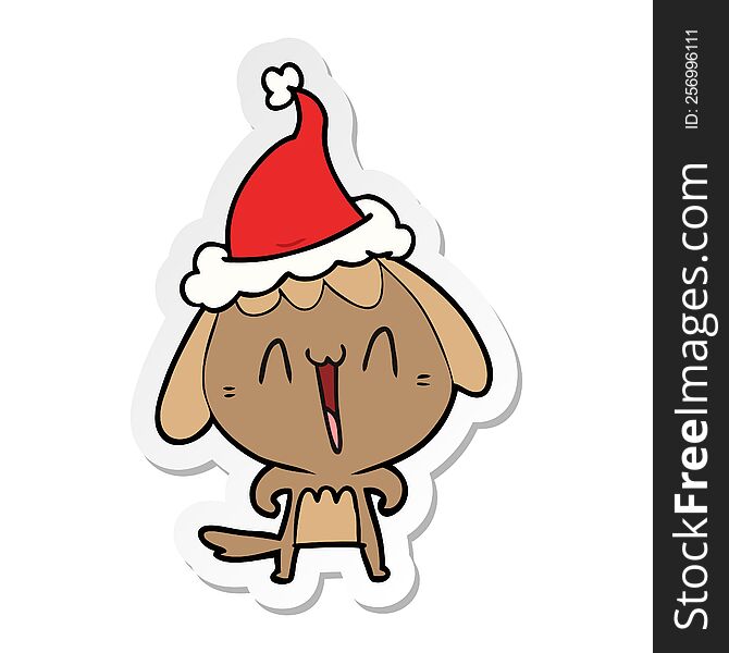 Cute Sticker Cartoon Of A Dog Wearing Santa Hat