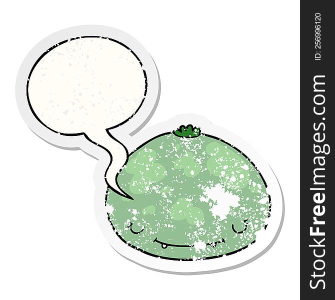 Cartoon Squash And Speech Bubble Distressed Sticker