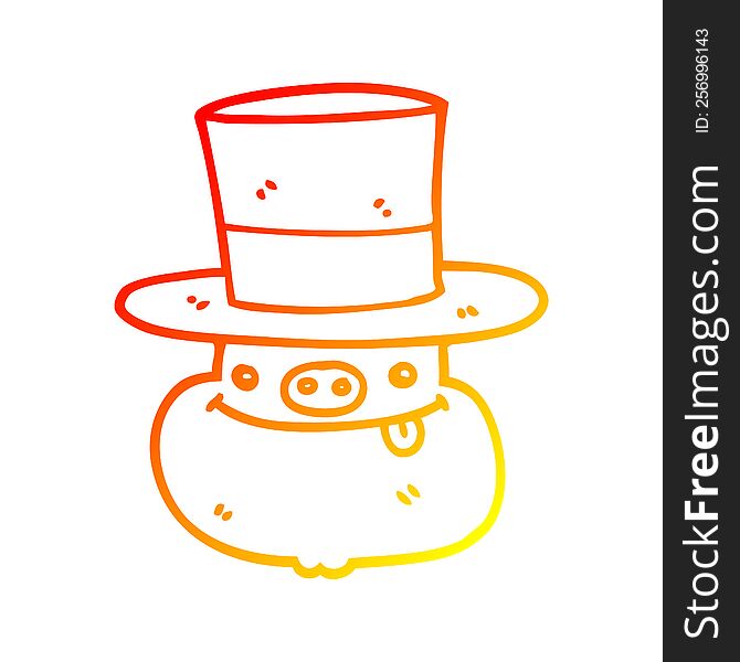 Warm Gradient Line Drawing Cartoon Pig Wearing Top Hat