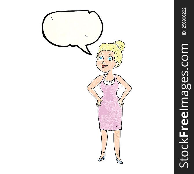 freehand speech bubble textured cartoon woman wearing dress