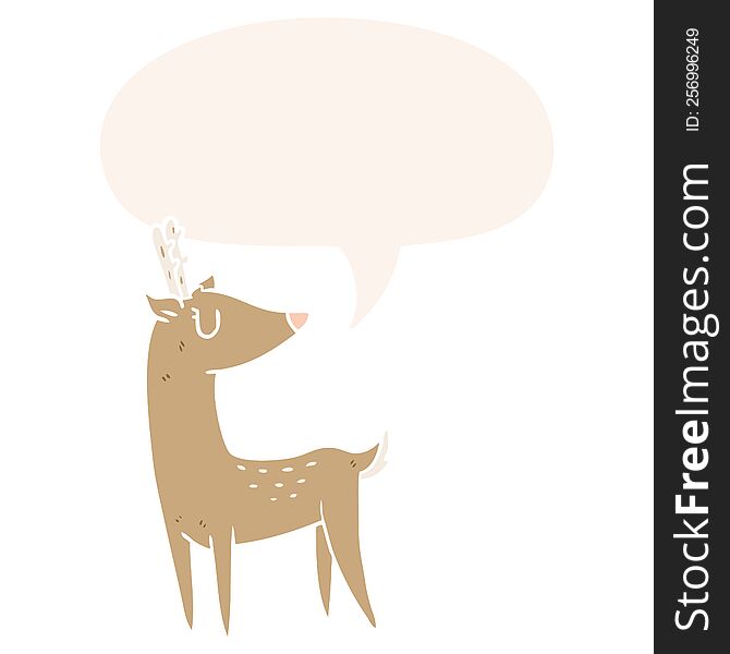 cartoon deer with speech bubble in retro style