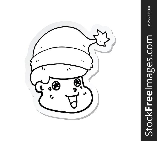 Sticker Of A Cartoon Man Wearing Christmas Hat