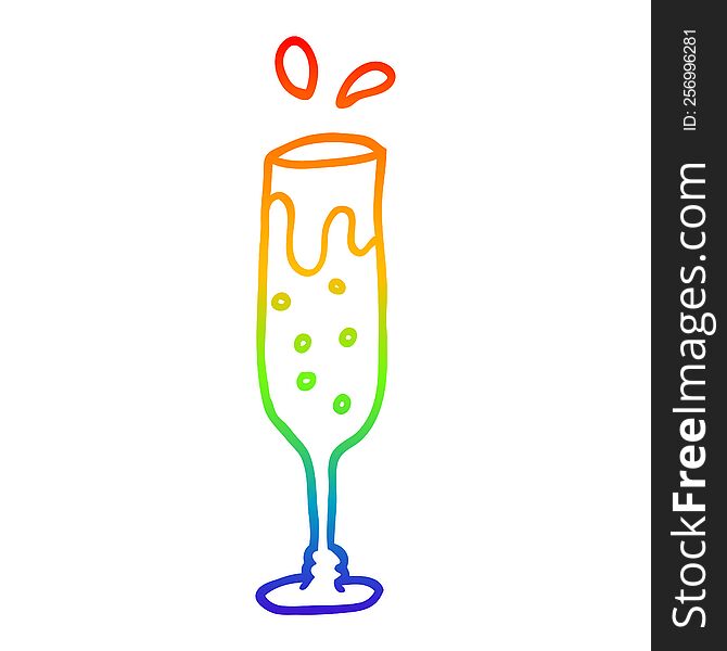 rainbow gradient line drawing of a cartoon glass of champagne
