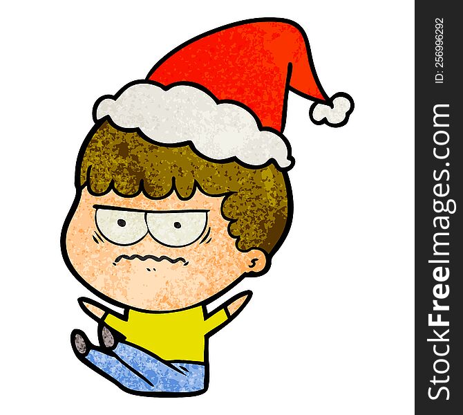 Textured Cartoon Of A Annoyed Man Wearing Santa Hat