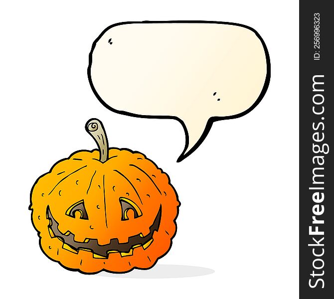 Cartoon Grinning Pumpkin With Speech Bubble