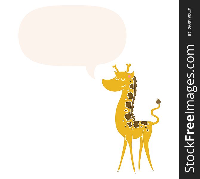 cartoon giraffe with speech bubble in retro style