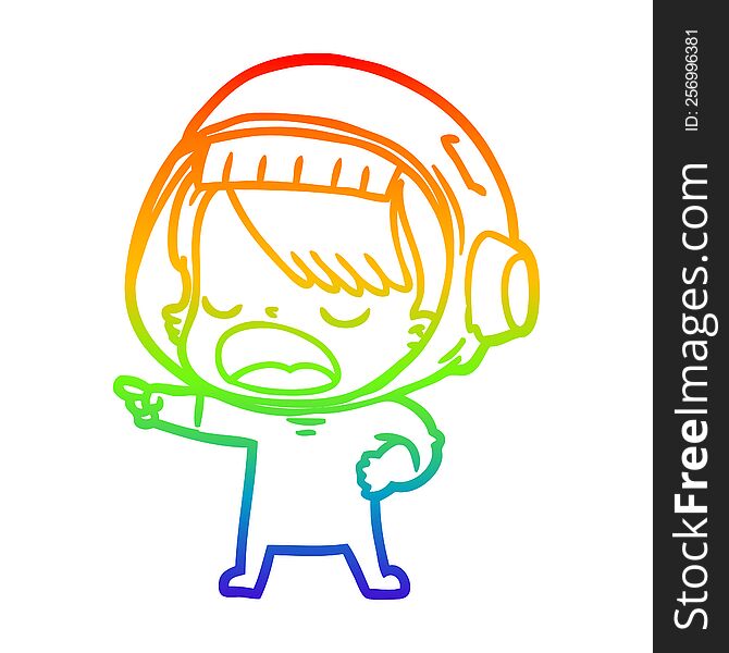 Rainbow Gradient Line Drawing Cartoon Talking Astronaut
