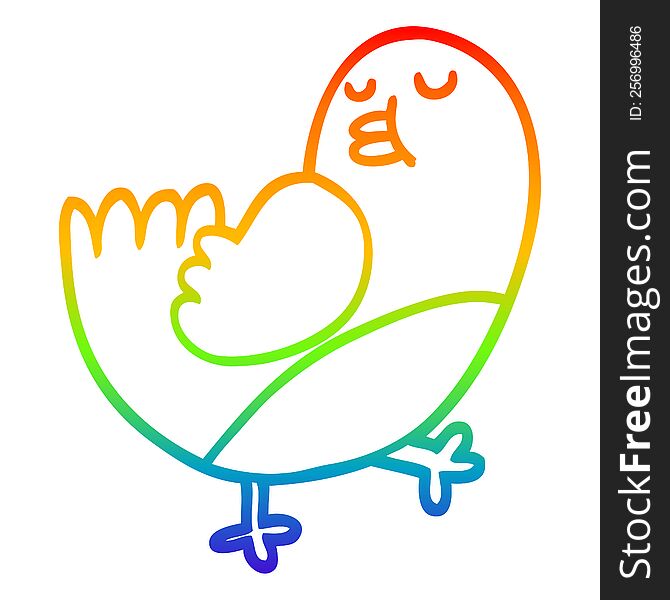 Rainbow Gradient Line Drawing Cartoon Christmas Robin