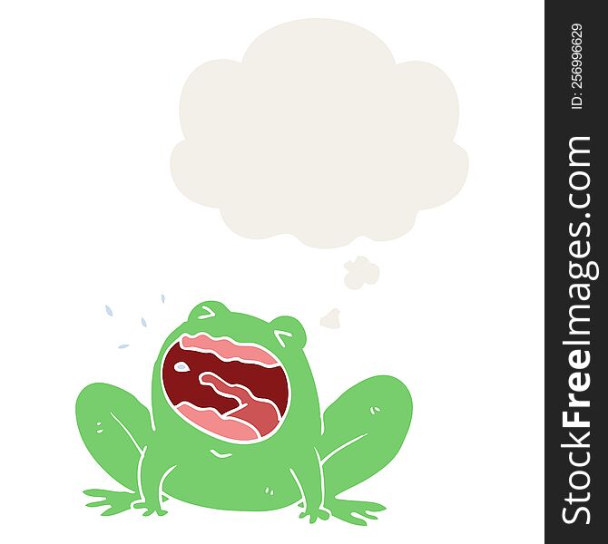 cartoon frog shouting and thought bubble in retro style