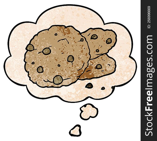 Cartoon Cookies And Thought Bubble In Grunge Texture Pattern Style