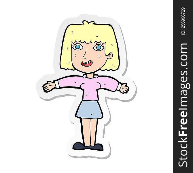 Sticker Of A Cartoon Excited Woman