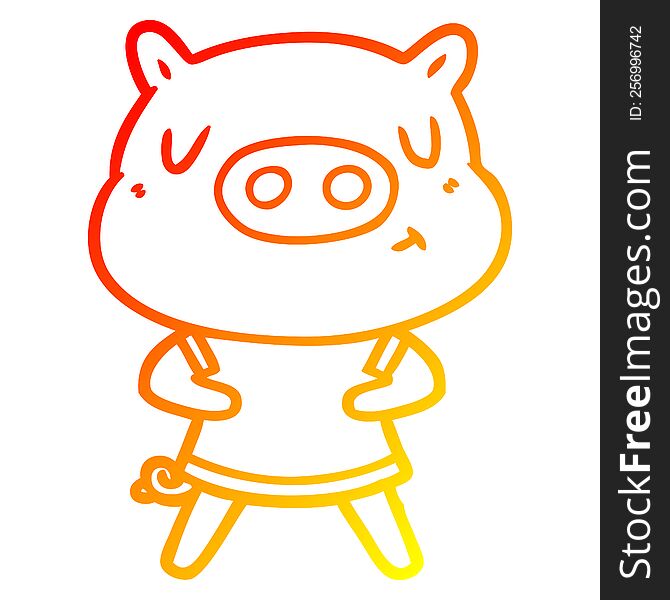 Warm Gradient Line Drawing Cartoon Content Pig Wearing T Shirt