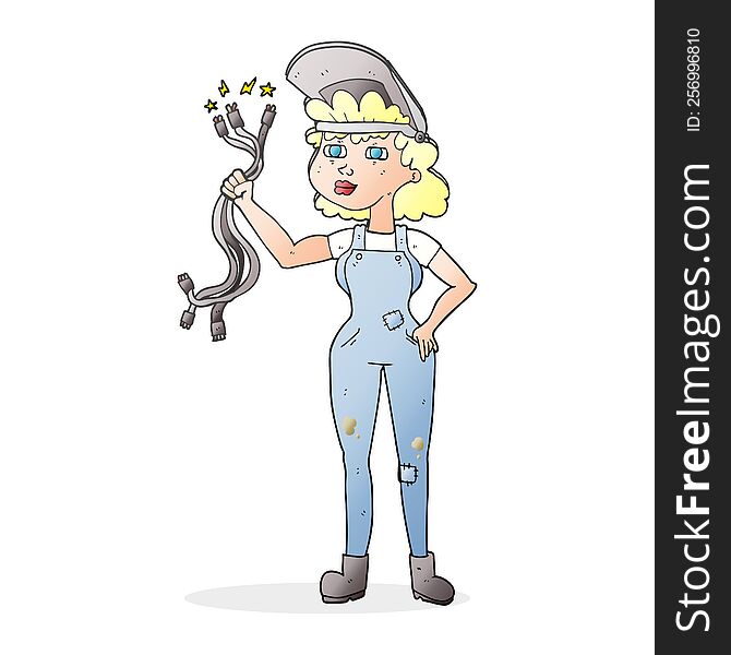 freehand drawn cartoon electrician woman
