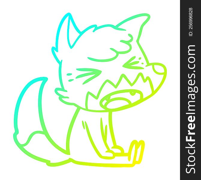 cold gradient line drawing of a angry cartoon fox sitting