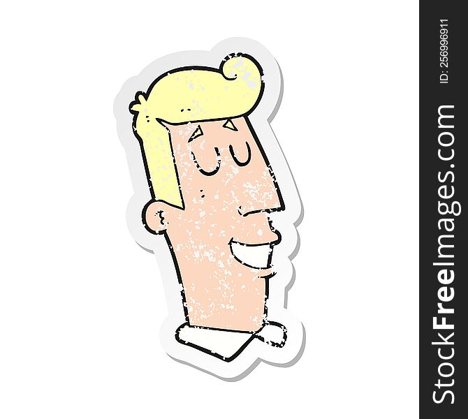 retro distressed sticker of a cartoon grinning man