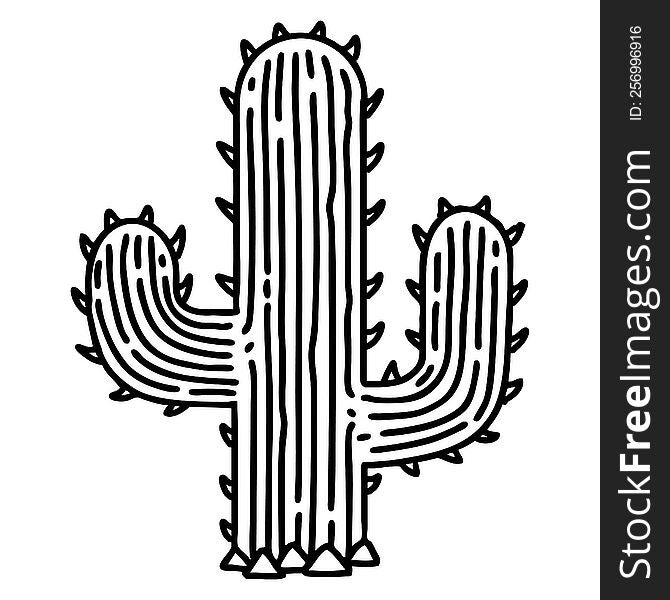 tattoo in black line style of a cactus. tattoo in black line style of a cactus