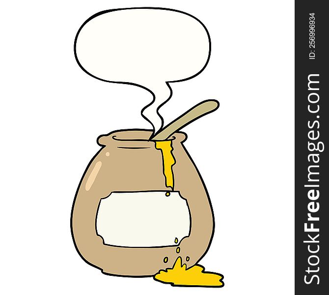 Cartoon Honey Pot And Speech Bubble