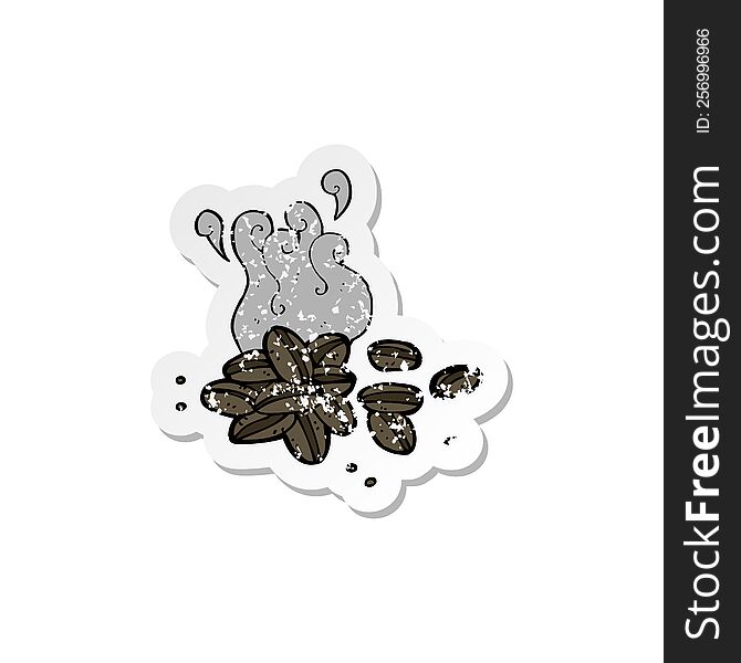 Retro Distressed Sticker Of A Cartoon Coffee Beans