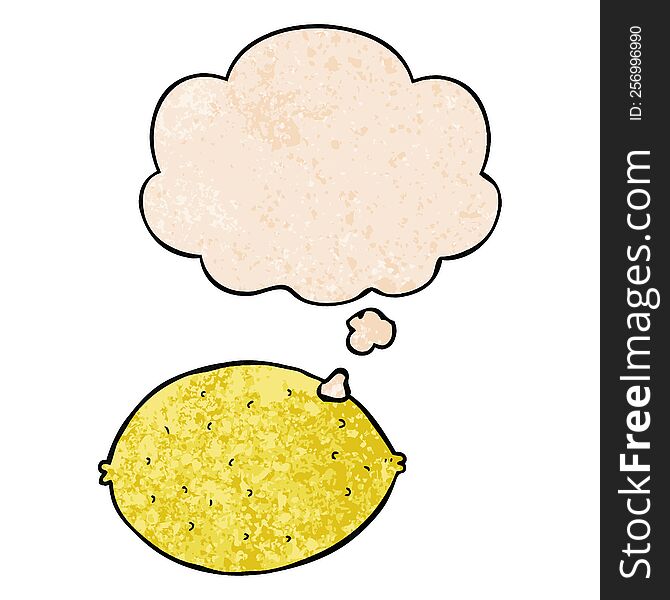 Cartoon Lemon And Thought Bubble In Grunge Texture Pattern Style