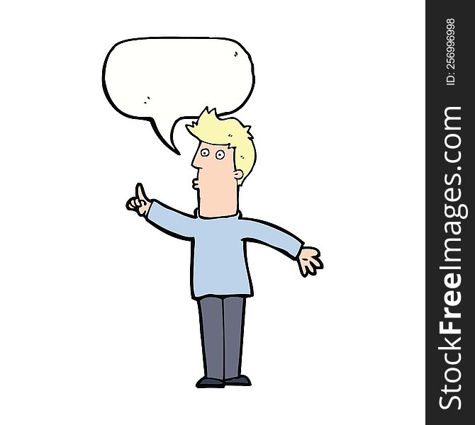 Cartoon Man Advising Caution With Speech Bubble