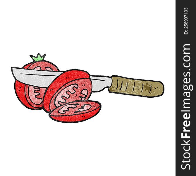 Textured Cartoon Knife Slicing A Tomato