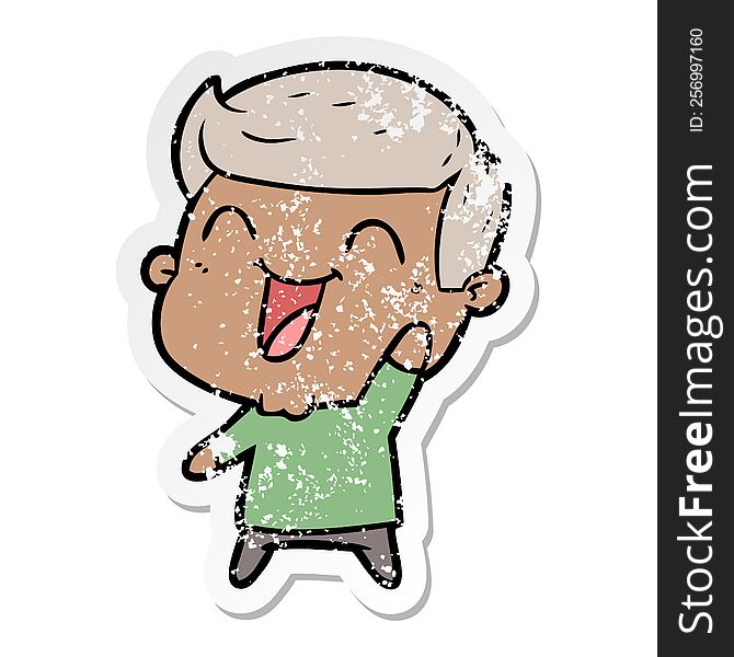 distressed sticker of a cartoon man laughing