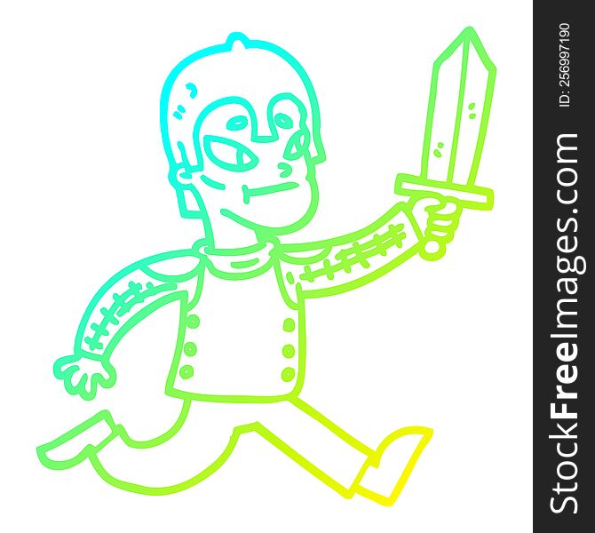 cold gradient line drawing of a cartoon medieval warrior