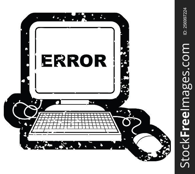 Distressed effect vector icon illustration of a computer error. Distressed effect vector icon illustration of a computer error