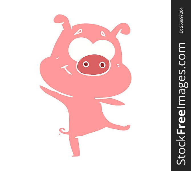 Happy Flat Color Style Cartoon Pig Dancing
