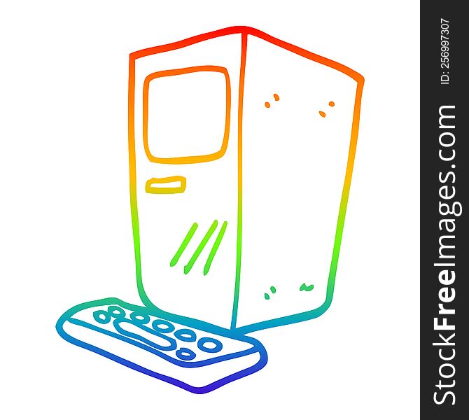 rainbow gradient line drawing cartoon computer and keyboard