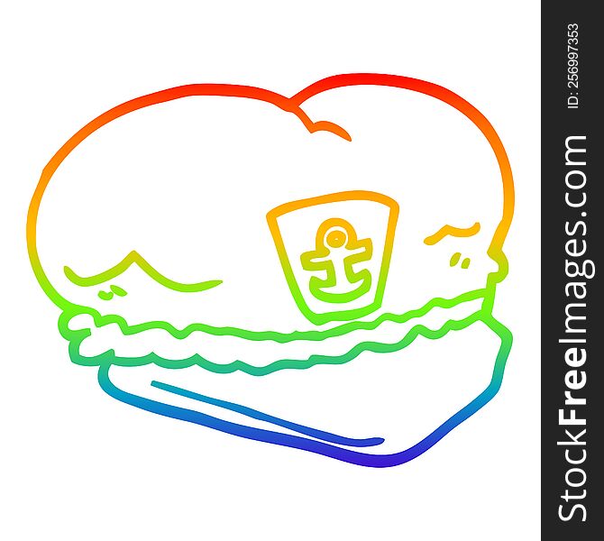 rainbow gradient line drawing of a cartoon sailor hat