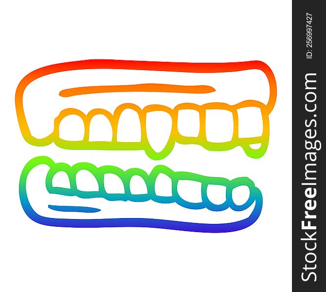 rainbow gradient line drawing of a cartoon false teeth