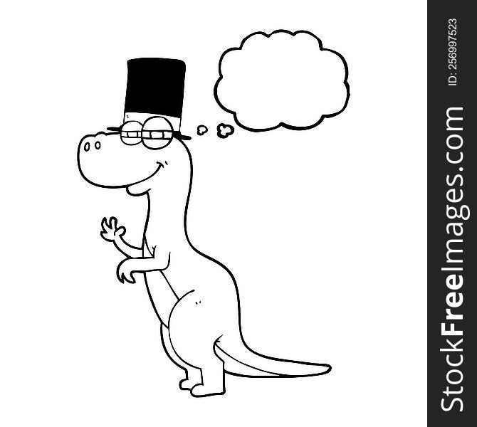 Thought Bubble Cartoon Dinosaur Wearing Top Hat