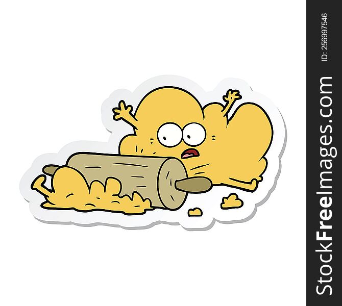 sticker of a cartoon dough being rolled out